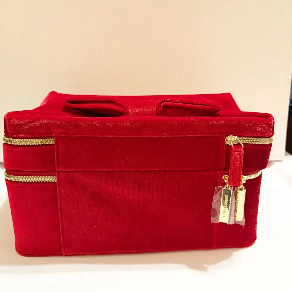 Estée Lauder Red Bow Train Case Empty Holiday 2024 Soft Velvet Makeup Gift Box